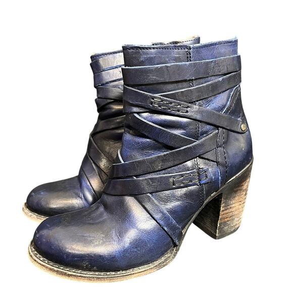Rare Freebird‎ By Steven Blue Gem Booties Leather Distressed Moto Grunge Size 7 - Picture 1 of 8